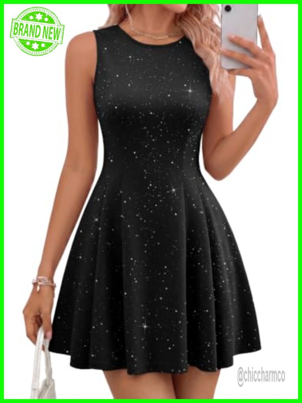 Sequin A-Line Cocktail Dress Sleeveless Crew Neck